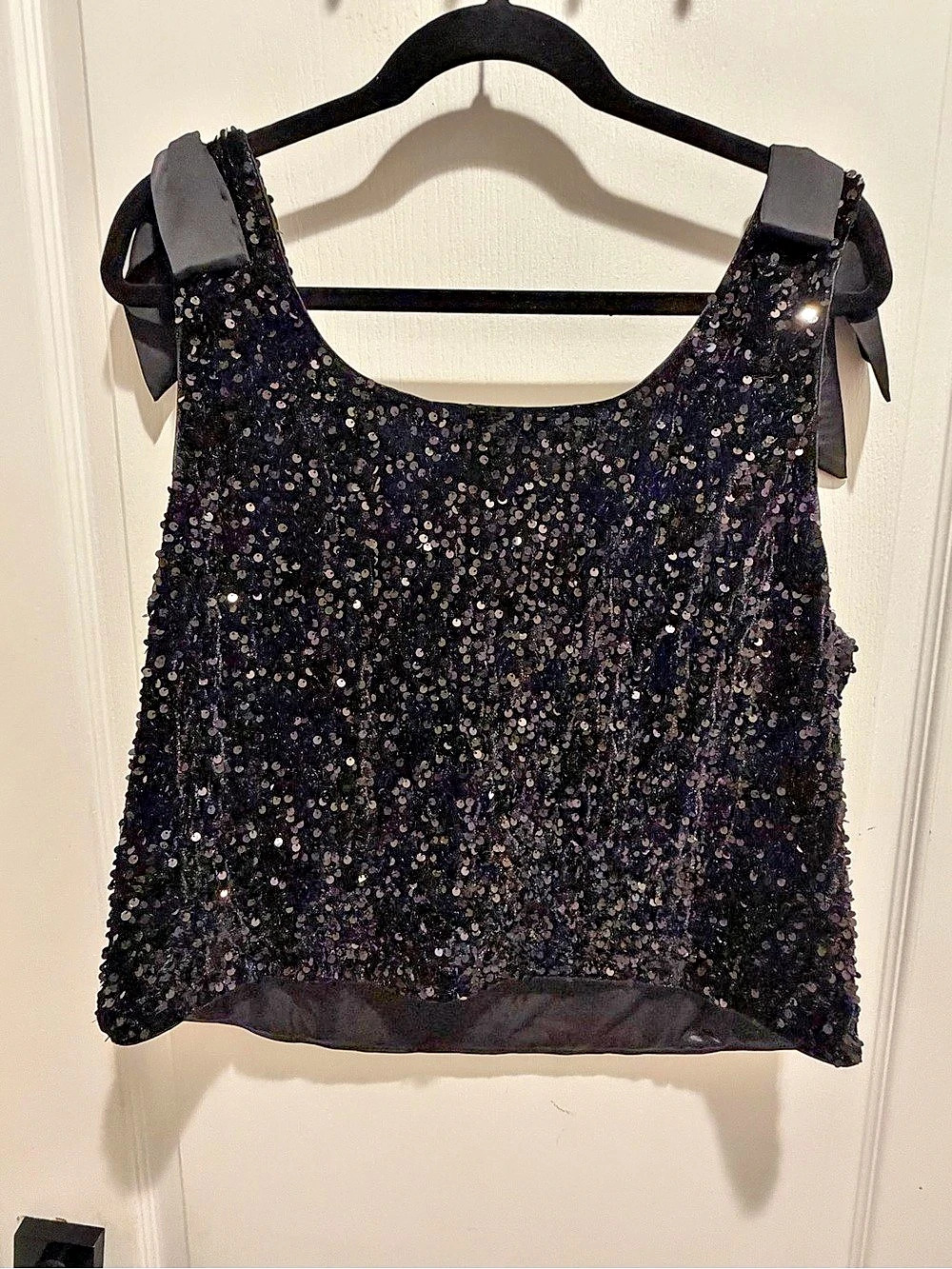 Nanette Lepore Sequin Bow Strap Tank Top Black XL